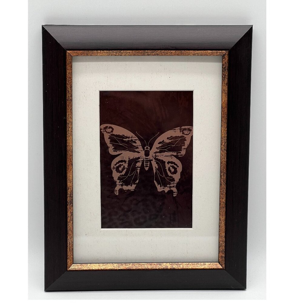 BUTTERLY Framed Picture 8.5 x 6.5 Brown Frame with Bronze Highlights